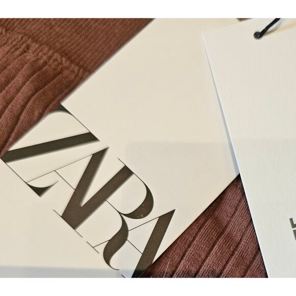 NWT Zara Ribbed Long Skirt Womens Size Large Brown Stretch Midi Maxi w Slit (b4) - Picture 6 of 8